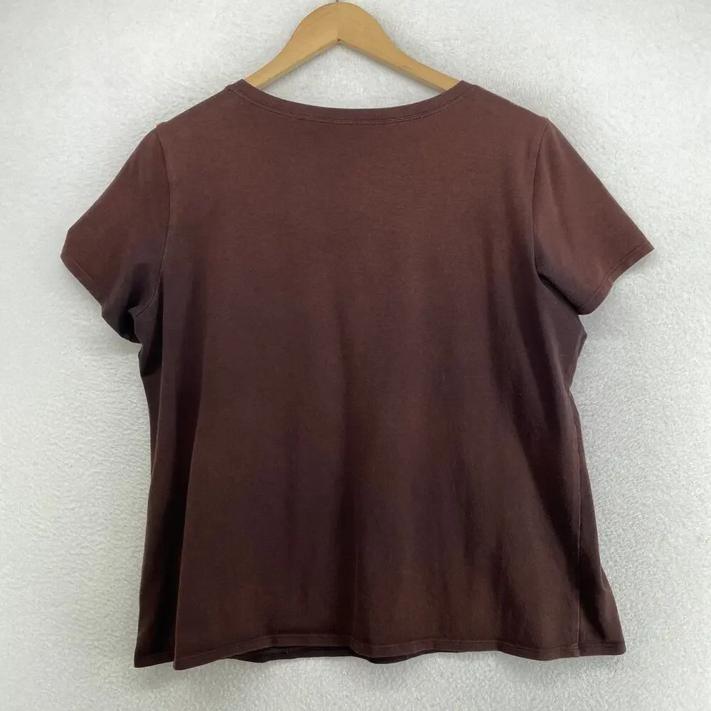 EILEEN FISHER Top XL Stretch Organic Cotton Scoop Neck Cap Sleeve Brown USA - Picture 2 of 9